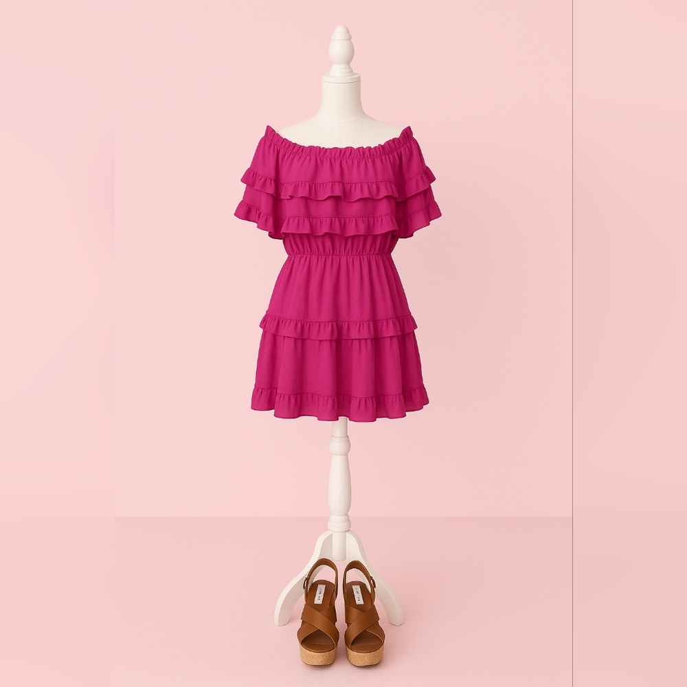 Charming Pink Ruffle Womens Dress